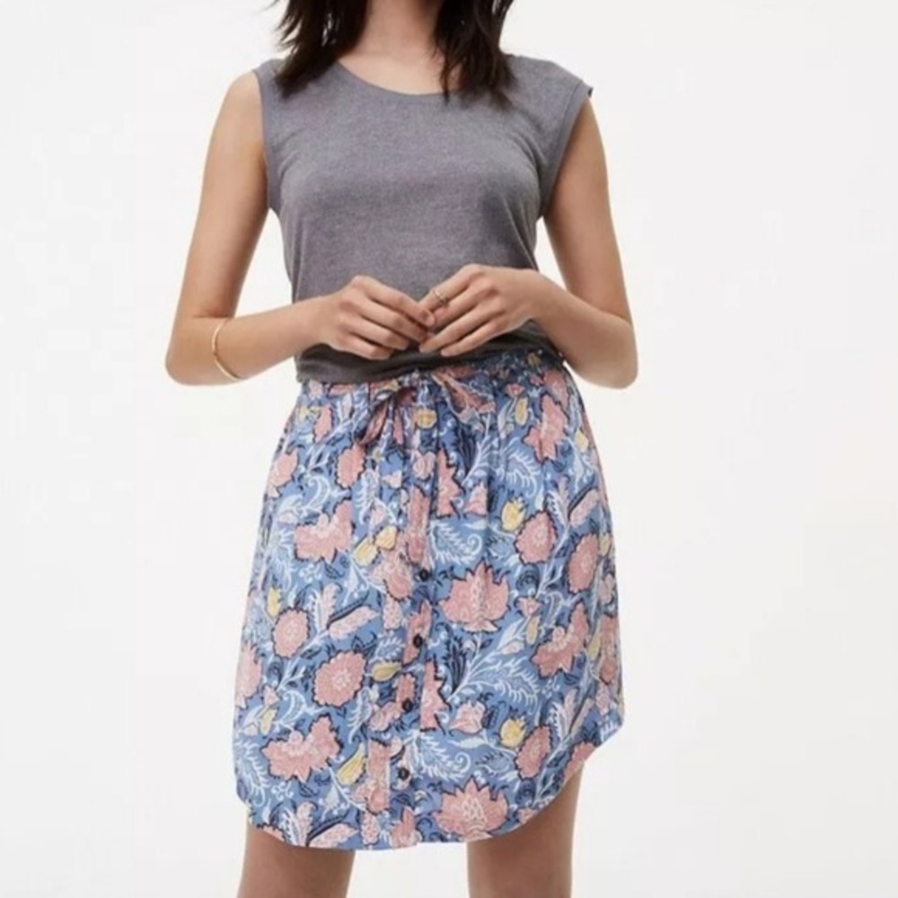 LOFT Floral Print Skirt,‎ Button Front Drawstring Mini Skirt, Blue Pink Small